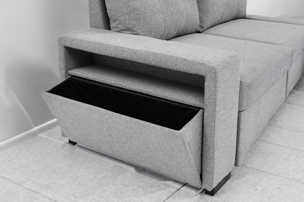 T1226 Sofa Sectional Grey Chenille – Angle View | FurniturCa Canada
