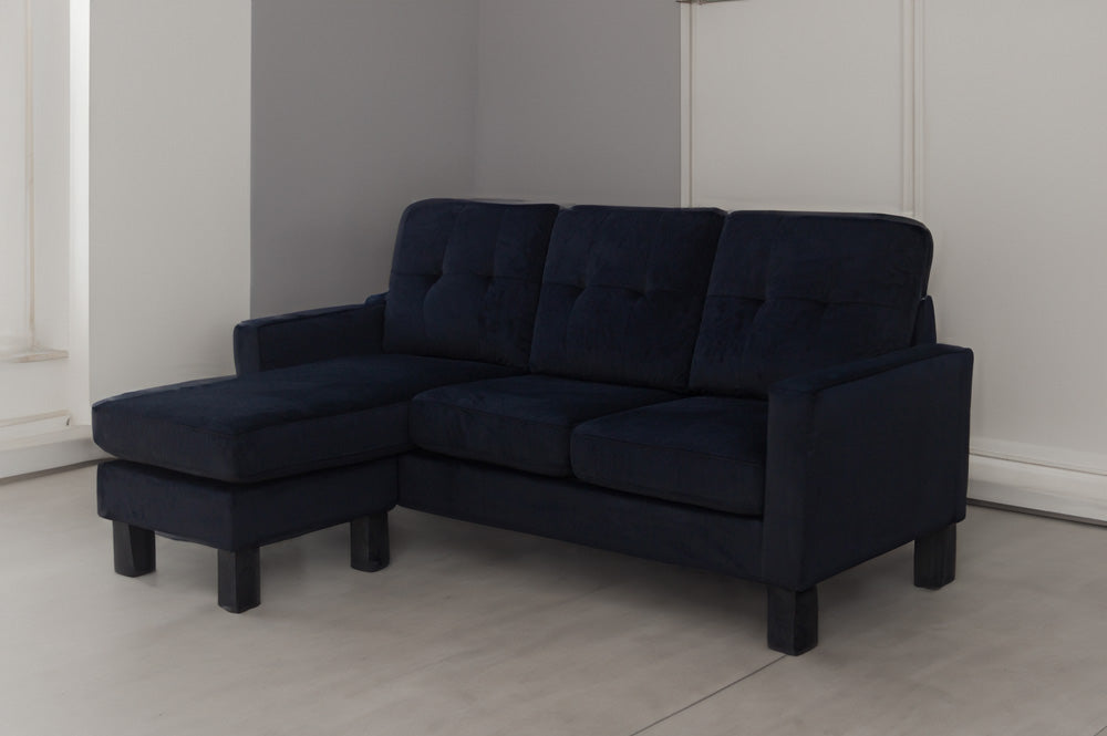 T1228 Sectional Sofa with Floating Ottoman – Grey Linen or Black Velvet, 71.5″W x 50.5″D