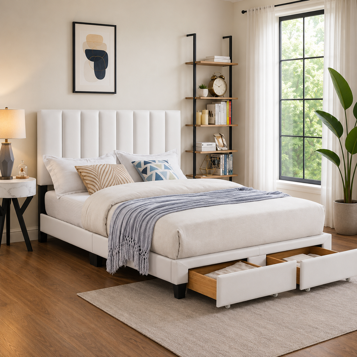 T2120 Adjustable Headboard Storage Bed White Detail – FurniturCa Canada