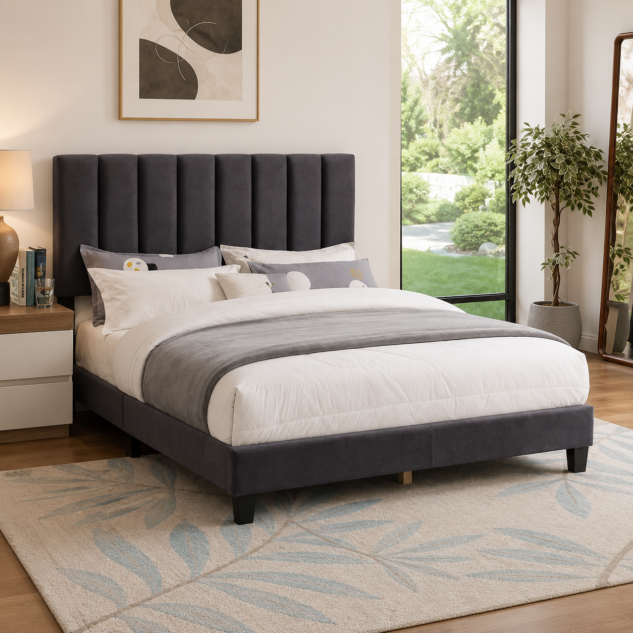 T2118 Adjustable Headboard Bed Charcoal – Bedroom Furniture Canada | FurniturCa