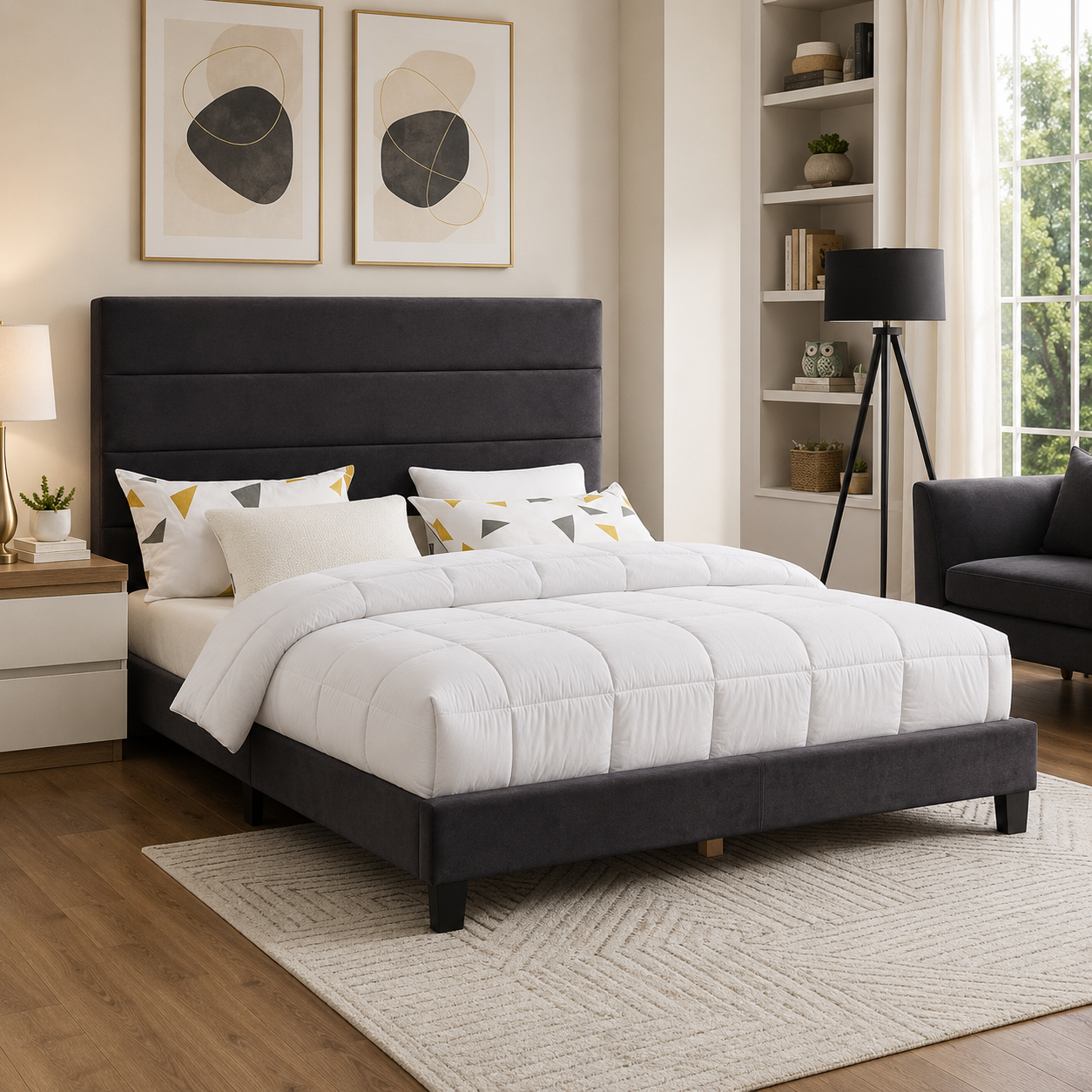T2119 Adjustable Headboard Bed Charcoal – FurniturCa Canada