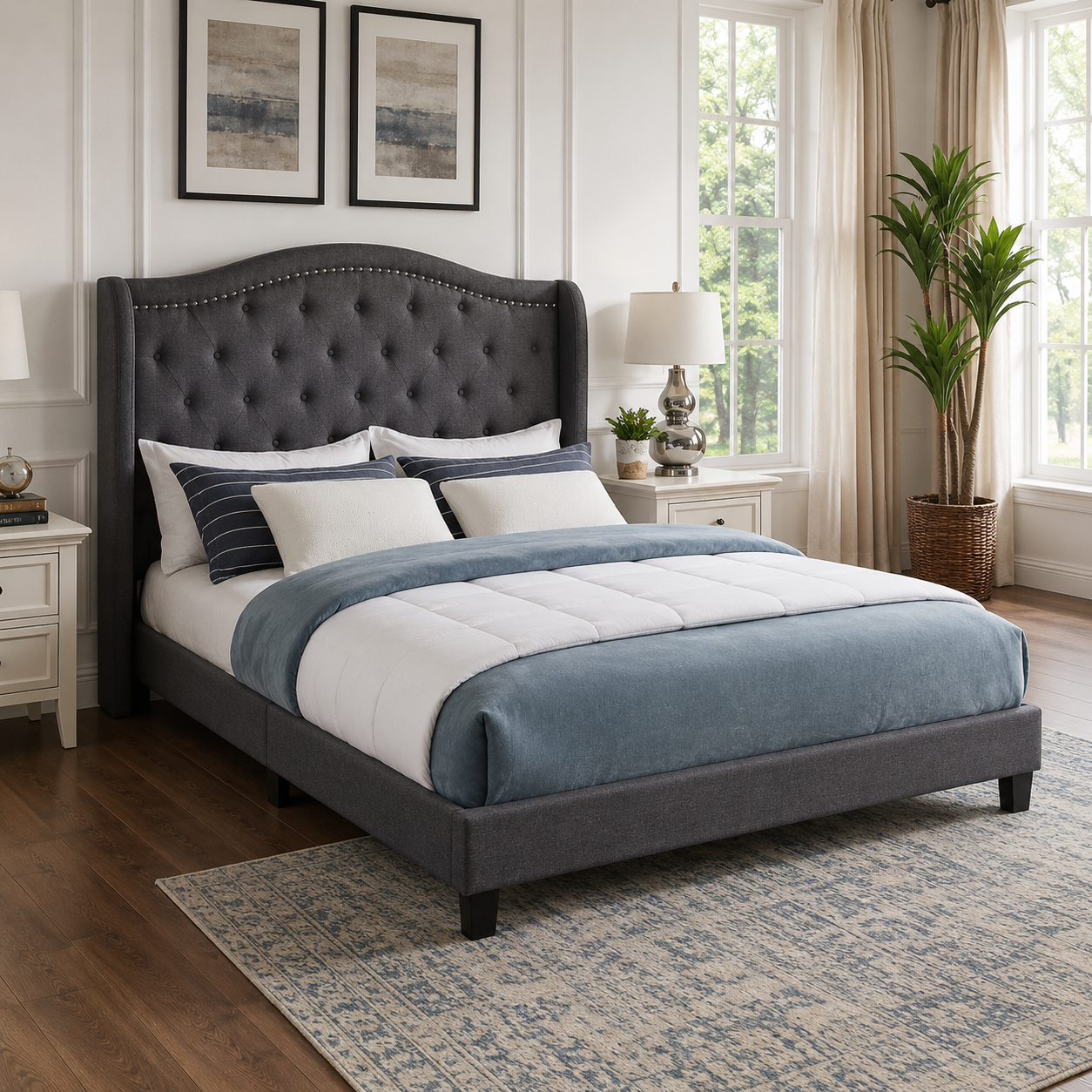 T2173 Upholstered Bed Charcoal – FurniturCa Canada