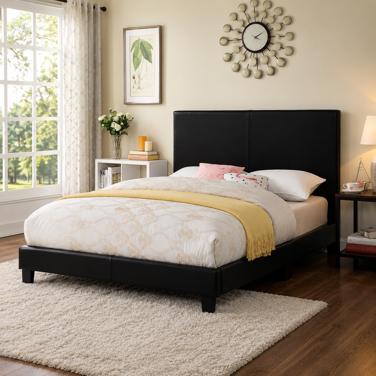 T2110 Adjustable Headboard Bed Black Leatherette – Bedroom Furniture Canada | FurniturCa