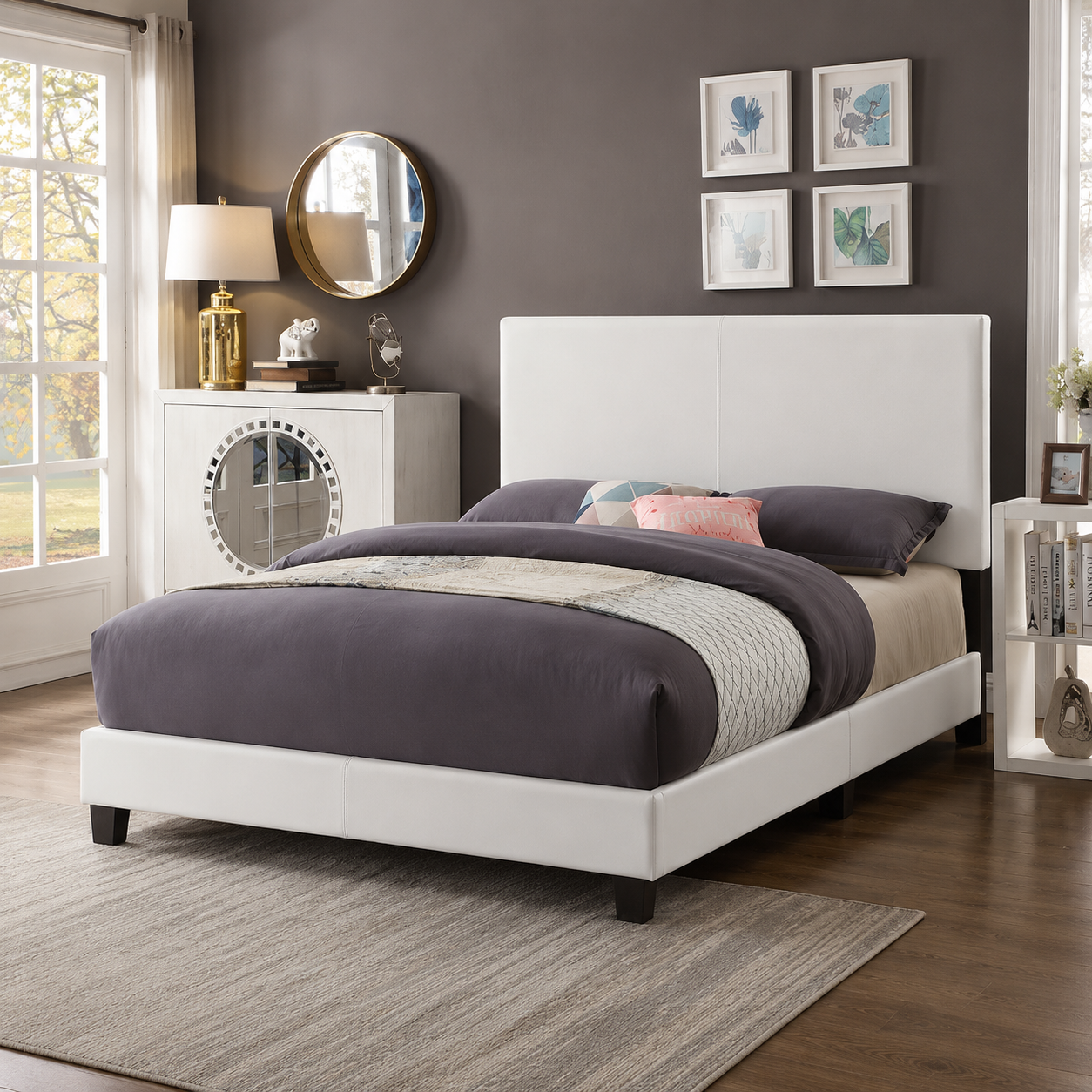 T2110 Adjustable Headboard Bed White Leatherette – FurniturCa Canada
