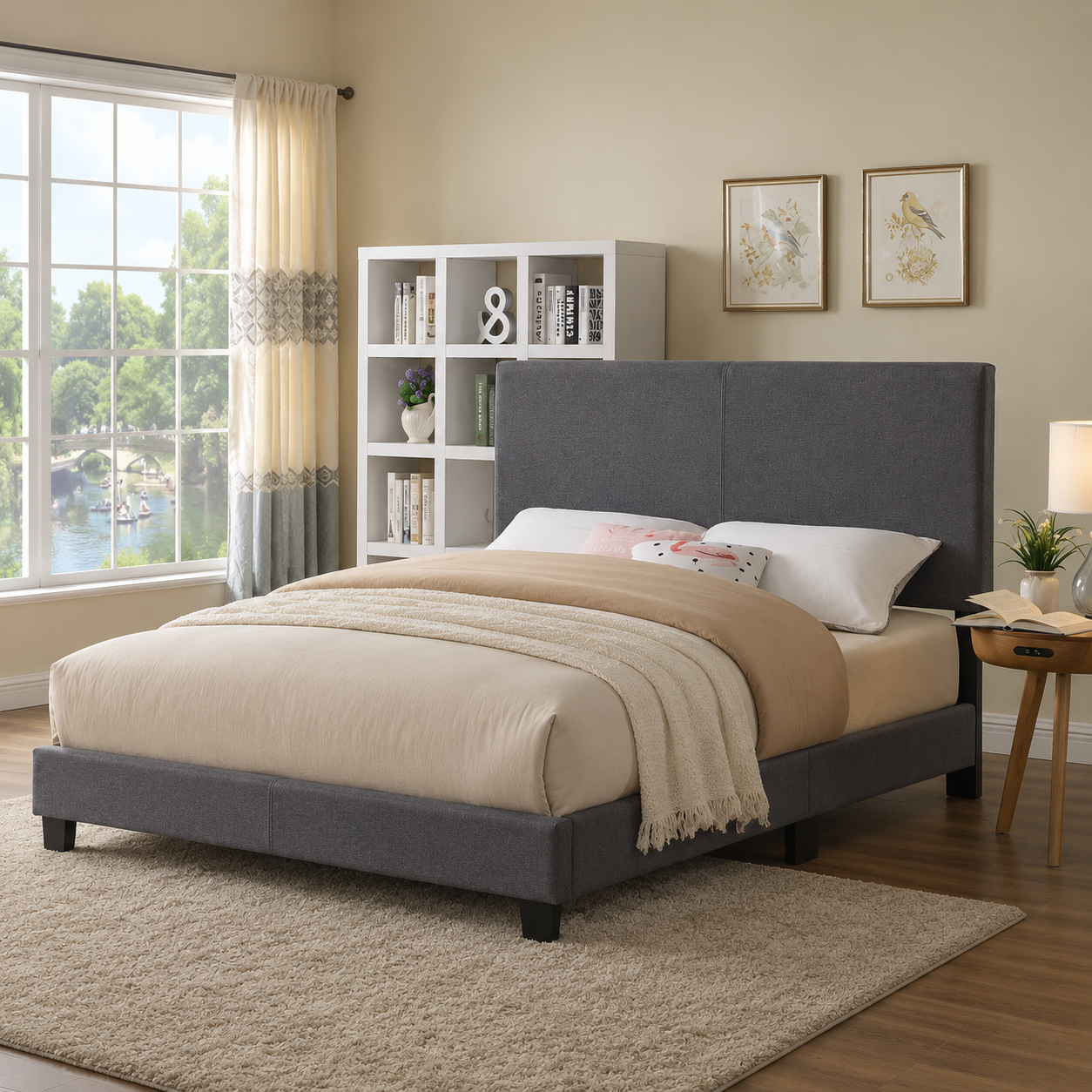 T2110 Adjustable Headboard Bed Light Grey Linen – FurniturCa Canada