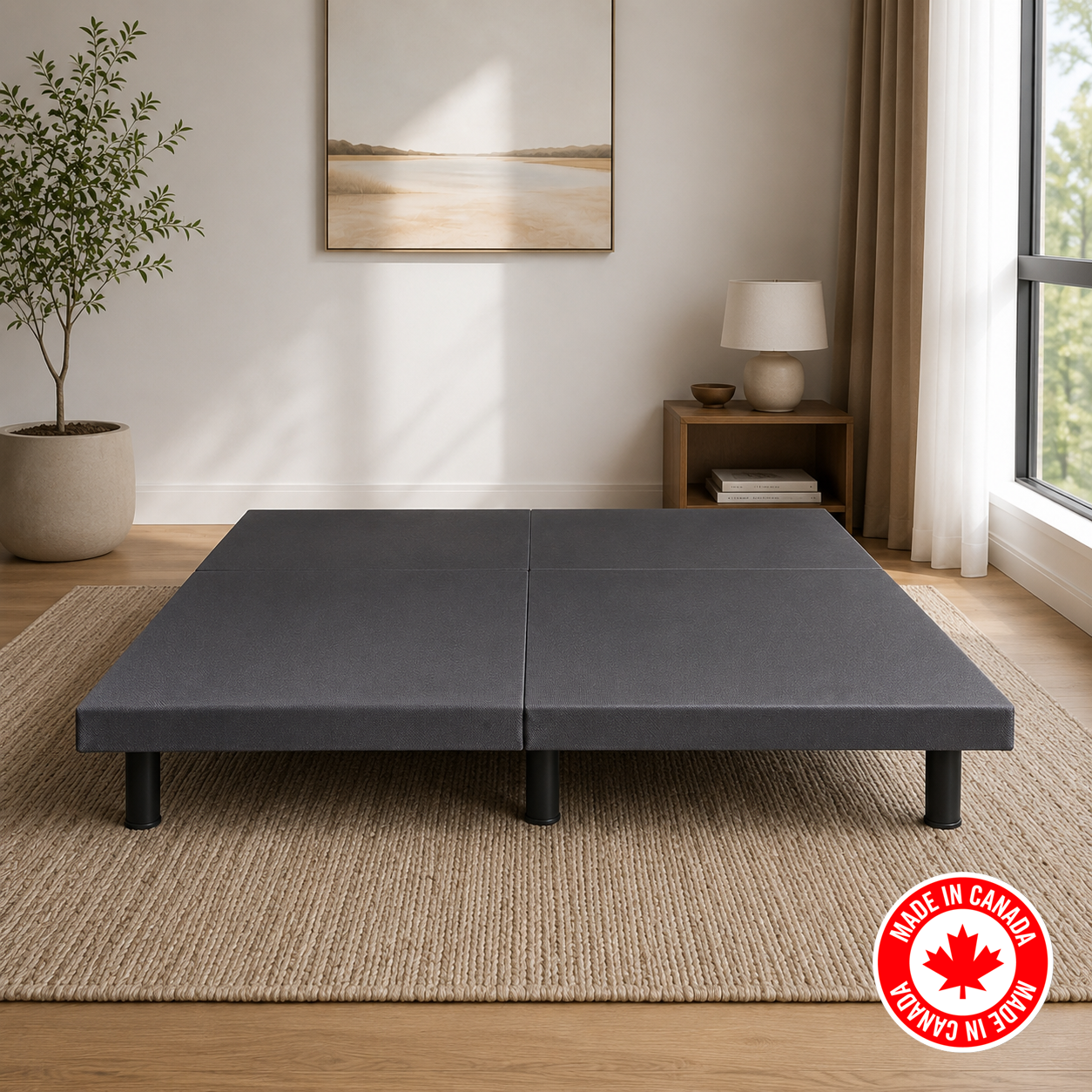 R112 platform bed frame in grey wood, additional view