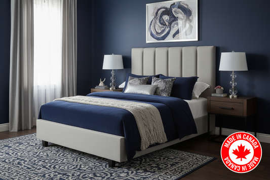 R153 Platform Bed — Grey Linen, Queen Size