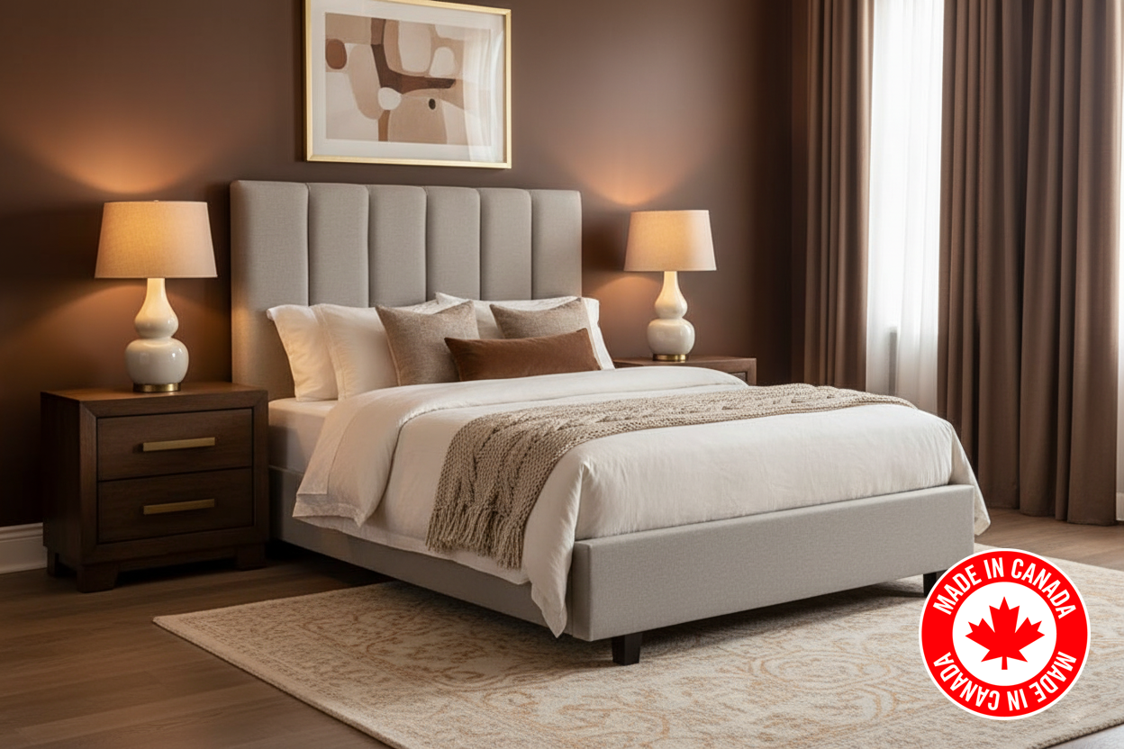 R153 Platform Bed — Grey Linen, Queen Size