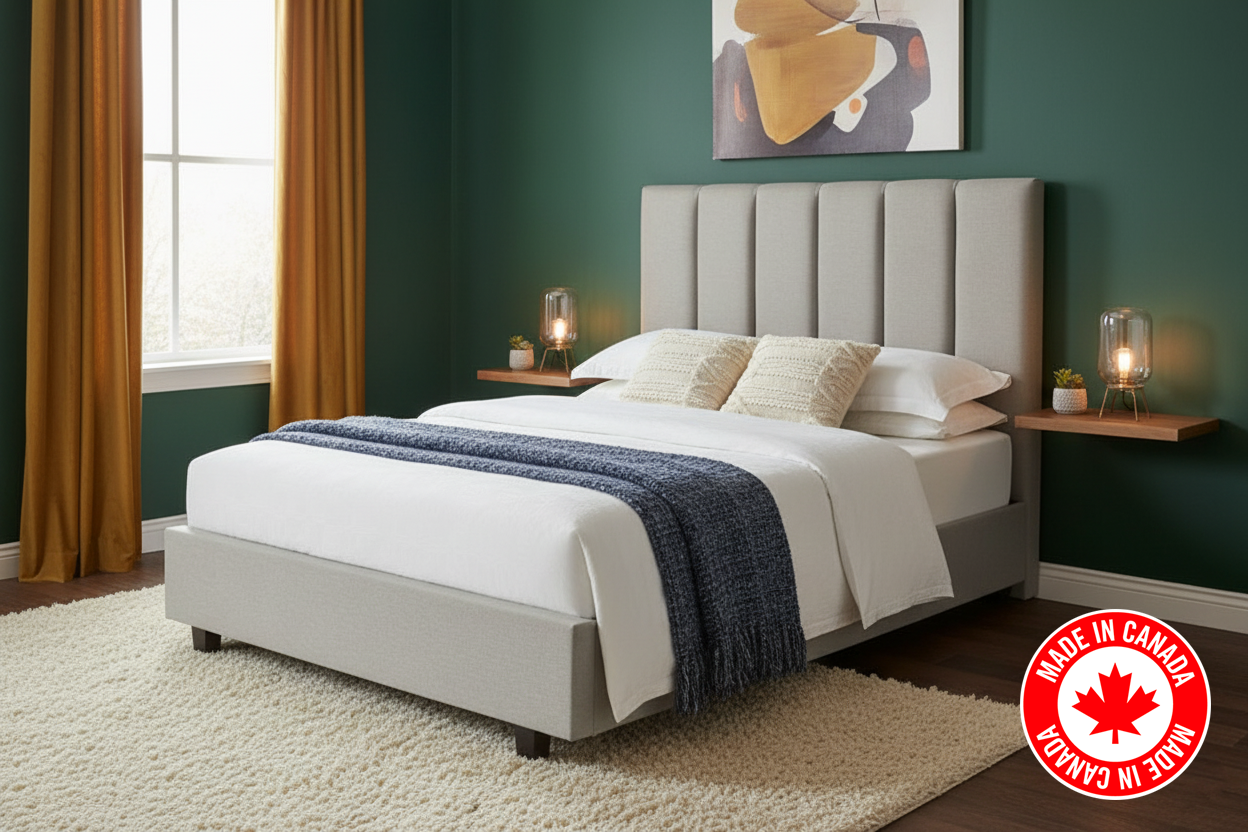 R153 Platform Bed — Grey Linen, Queen Size