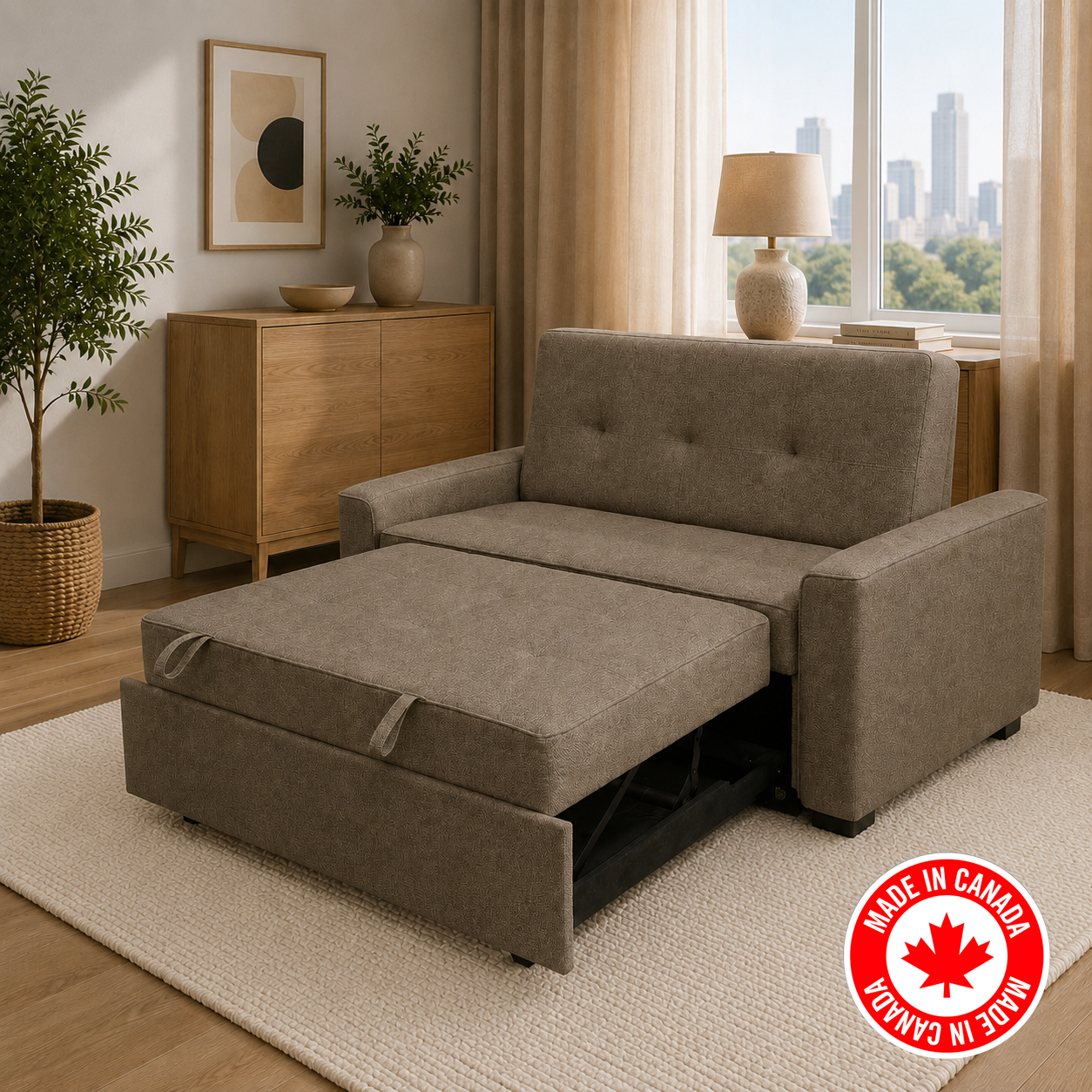 R345 brown sofa bed open as bed — twin, double and queen sizes, FurniturCa Toronto