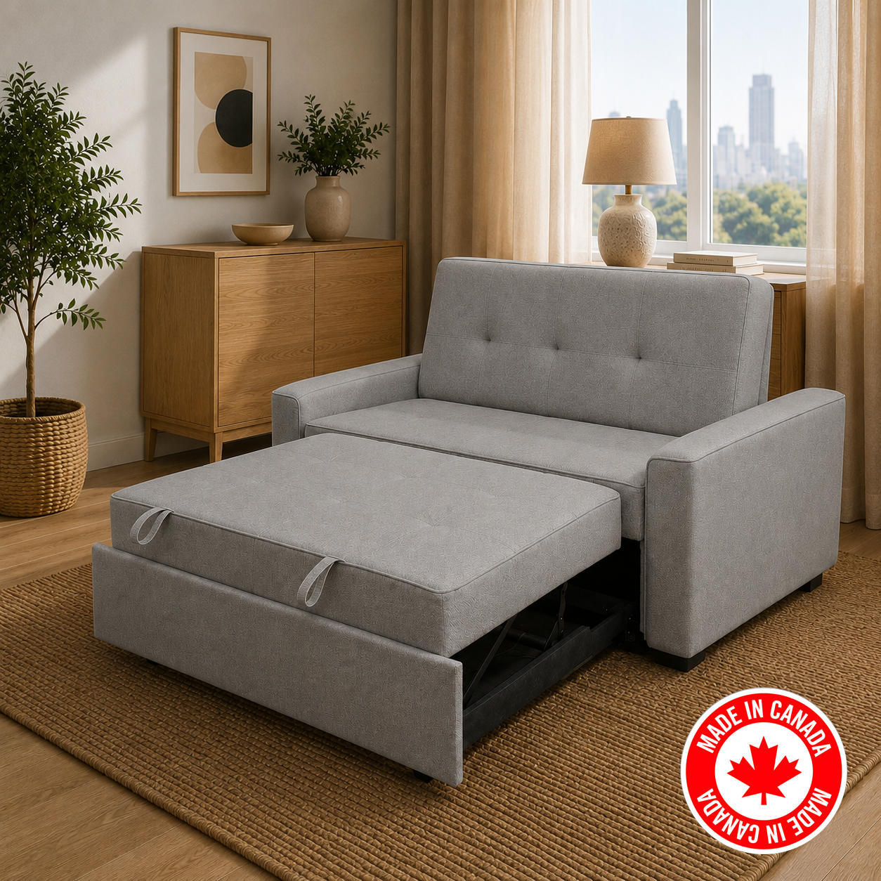 R345 grey sofa bed open as bed — twin, double and queen sizes, FurniturCa Toronto