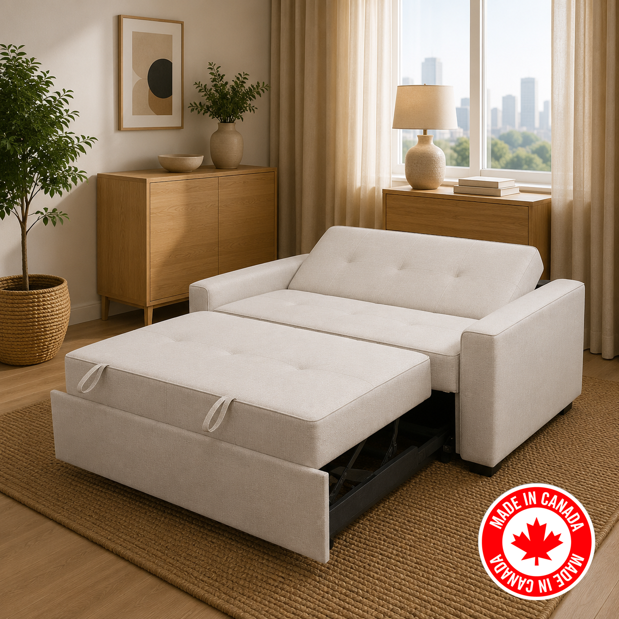 R345 white sofa bed side view — adjustable backrest, FurniturCa