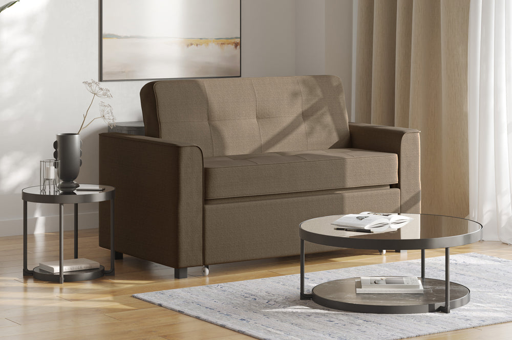 Canadian-made sofa bed R345 in sofa mode — Grey/Chrome Finish, front view