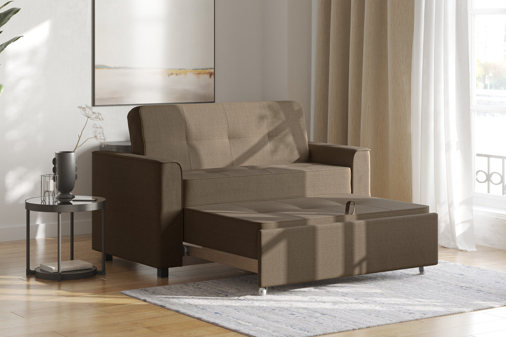 R345 convertible sofa bed — Grey/Chrome Finish, side profile showing cushion depth