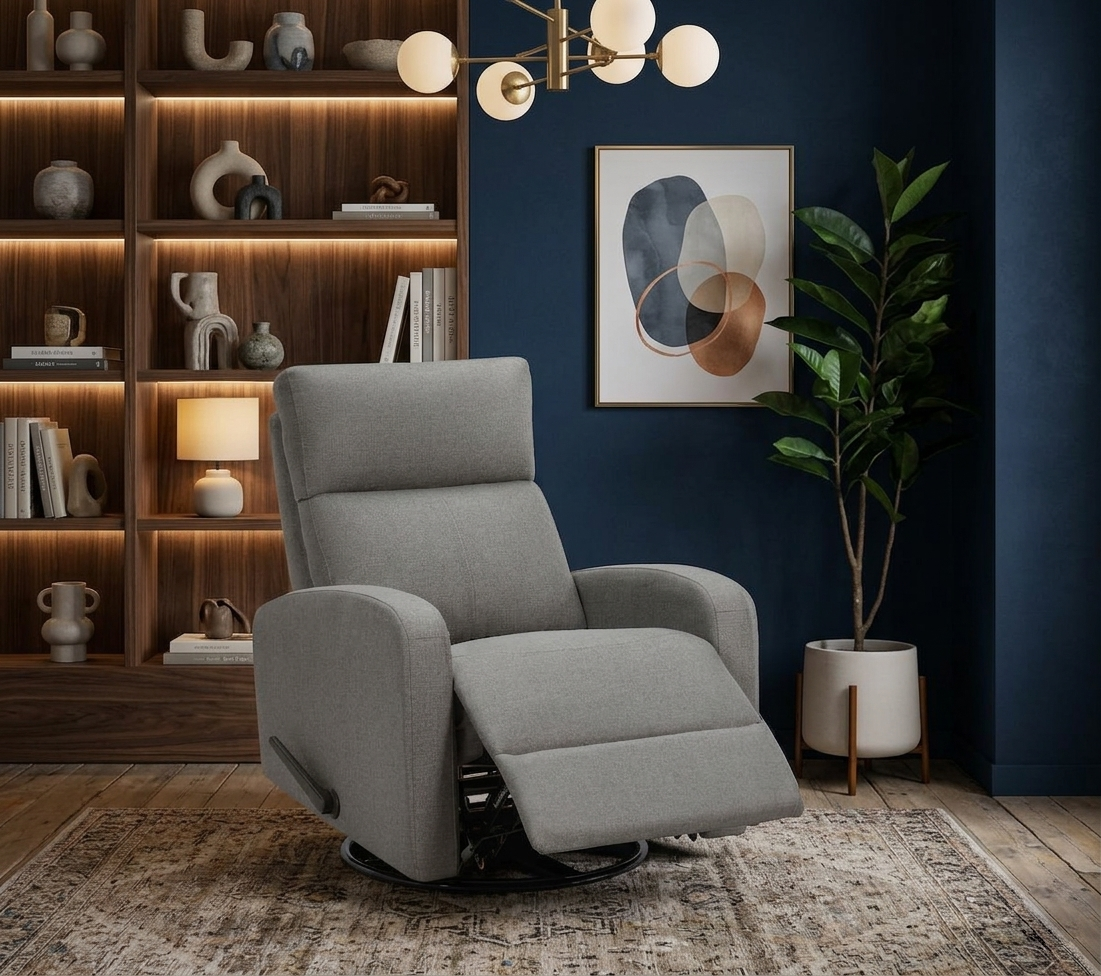 T1041 grey swivel rocker recliner chair with removable tray - FurniturCa Toronto