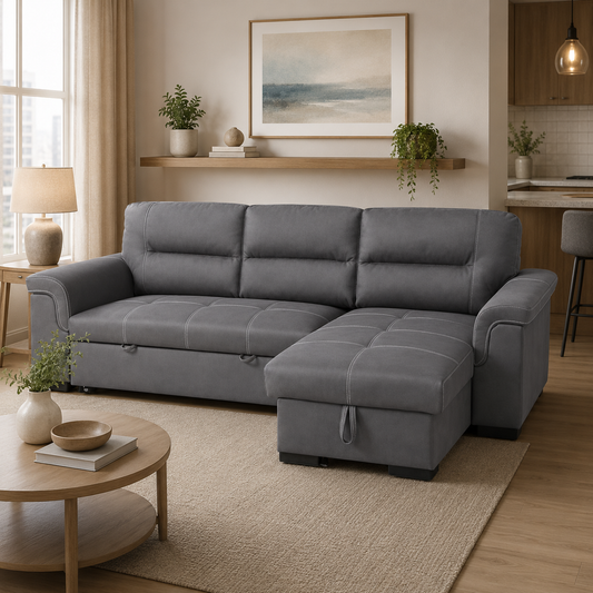 T1217 Pull-Out Sofa Sectional Grey Fabric – Sleeper Sofa Canada | FurniturCa