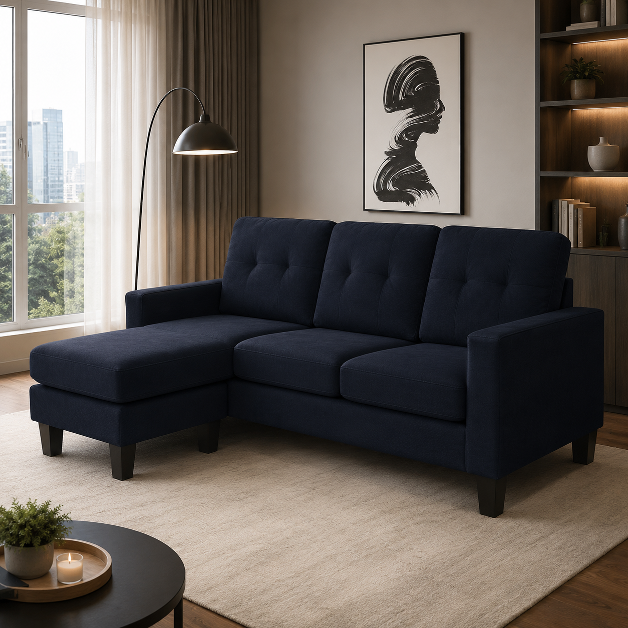 T1228 Sectional Sofa with Floating Ottoman Grey Linen – FurniturCa Canada
