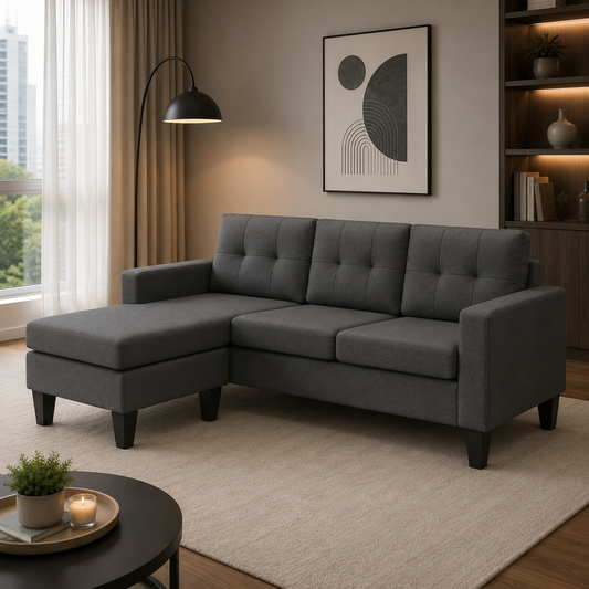 T1228 Sectional Sofa with Floating Ottoman Black Velvet – FurniturCa Canada