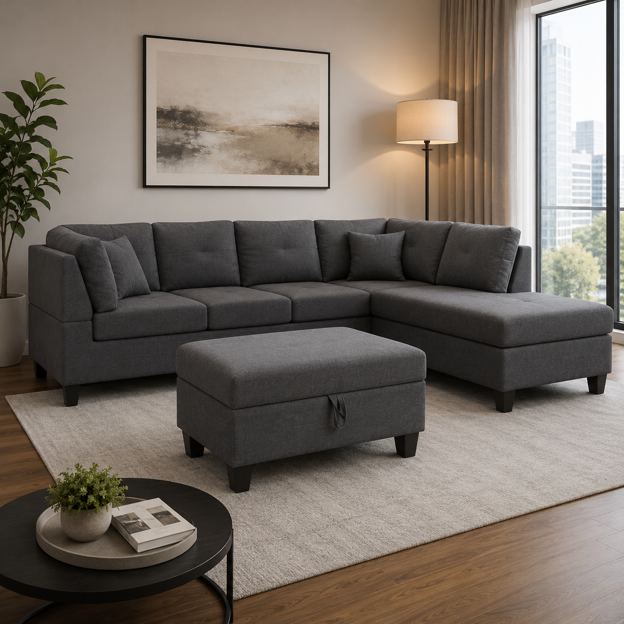 T1232 Reversible Sectional Sofa Grey Linen 93W – Canadian Furniture | FurniturCa