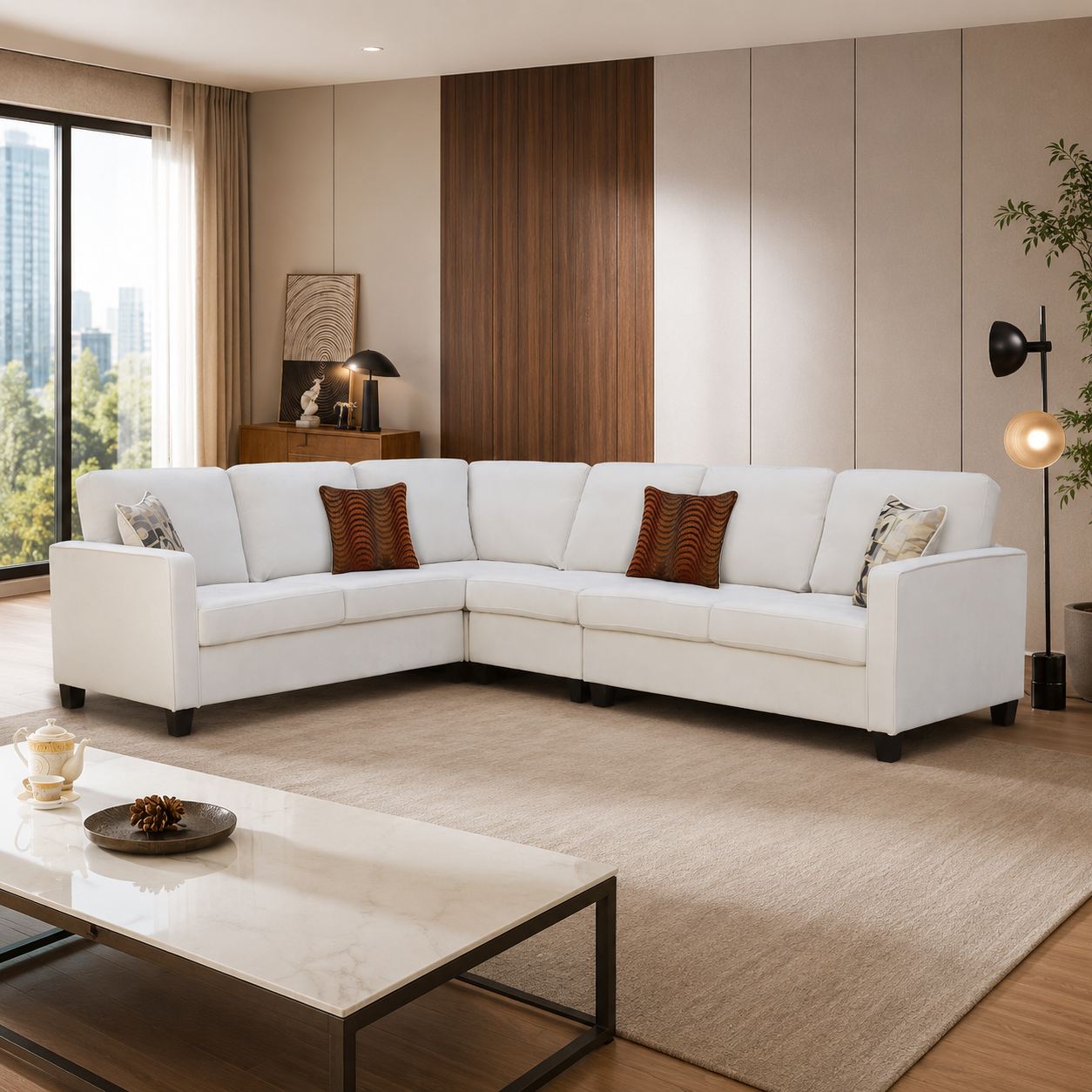T1235 Reversible Sectional Sofa Off-White Chenille 106W – FurniturCa Canada