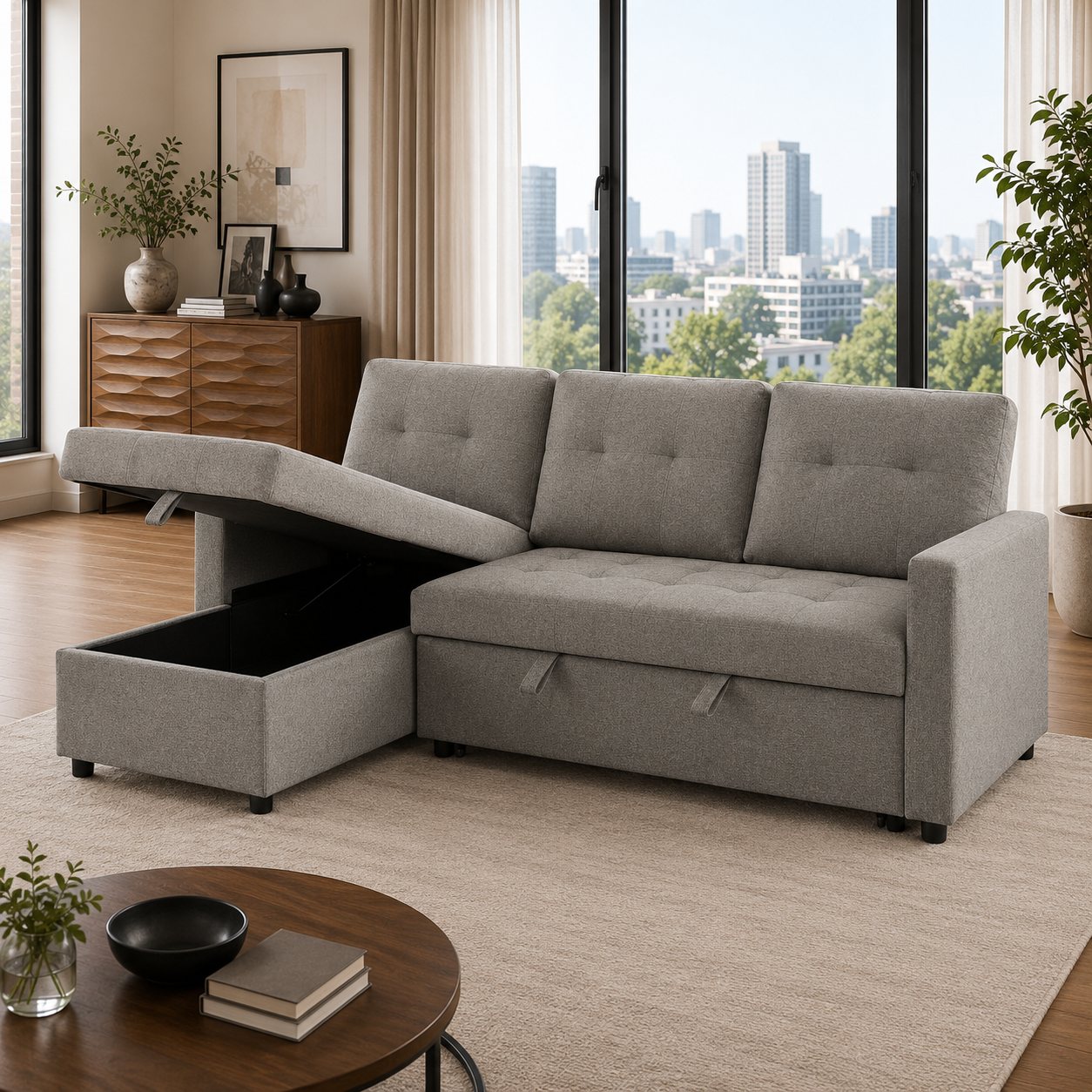 T1245 Sofa Sectional Storage Compartment Grey – FurniturCa Canada