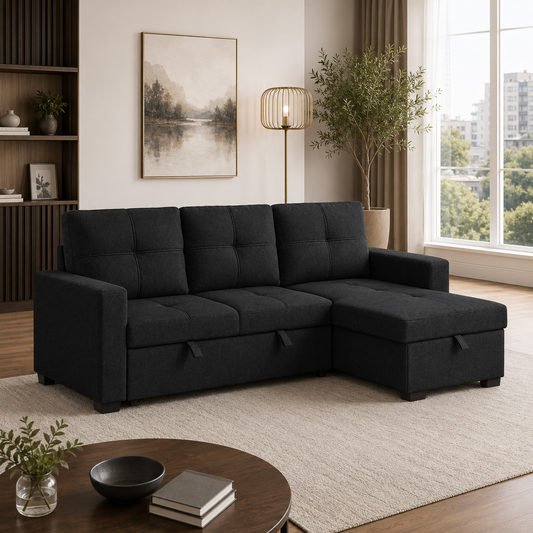 T1247 Pull-Out Sofa Sectional Black – Sleeper Sofa Canada | FurniturCa