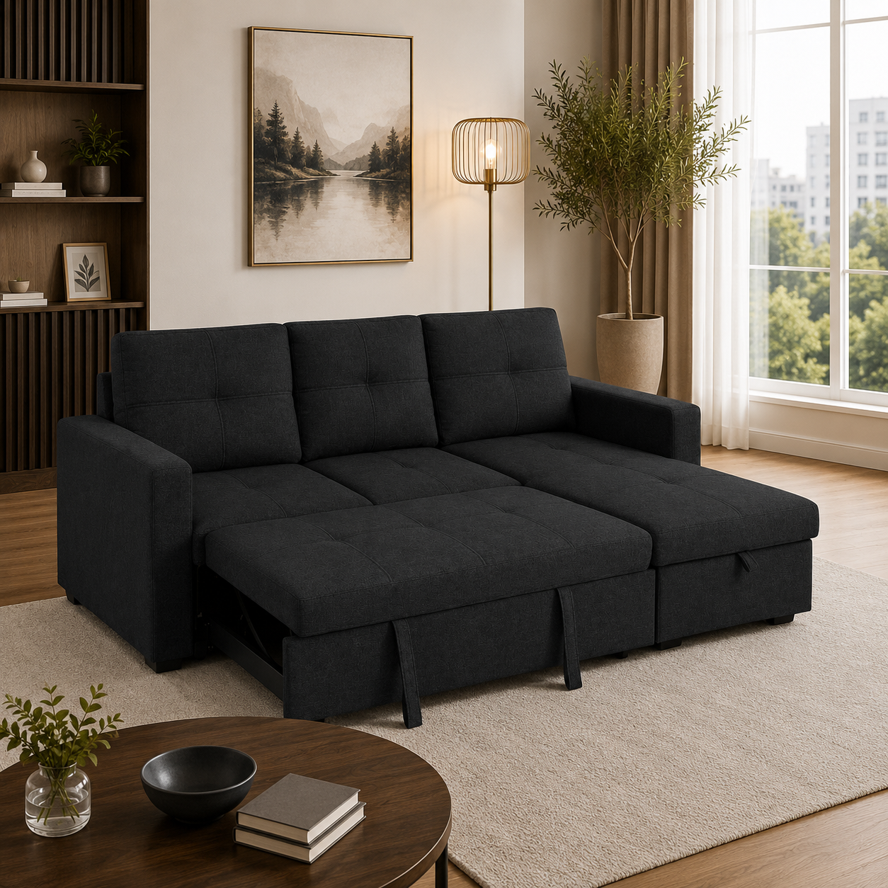 T1247 Sofa Sectional Black Open Pull-Out Bed – FurniturCa Canada