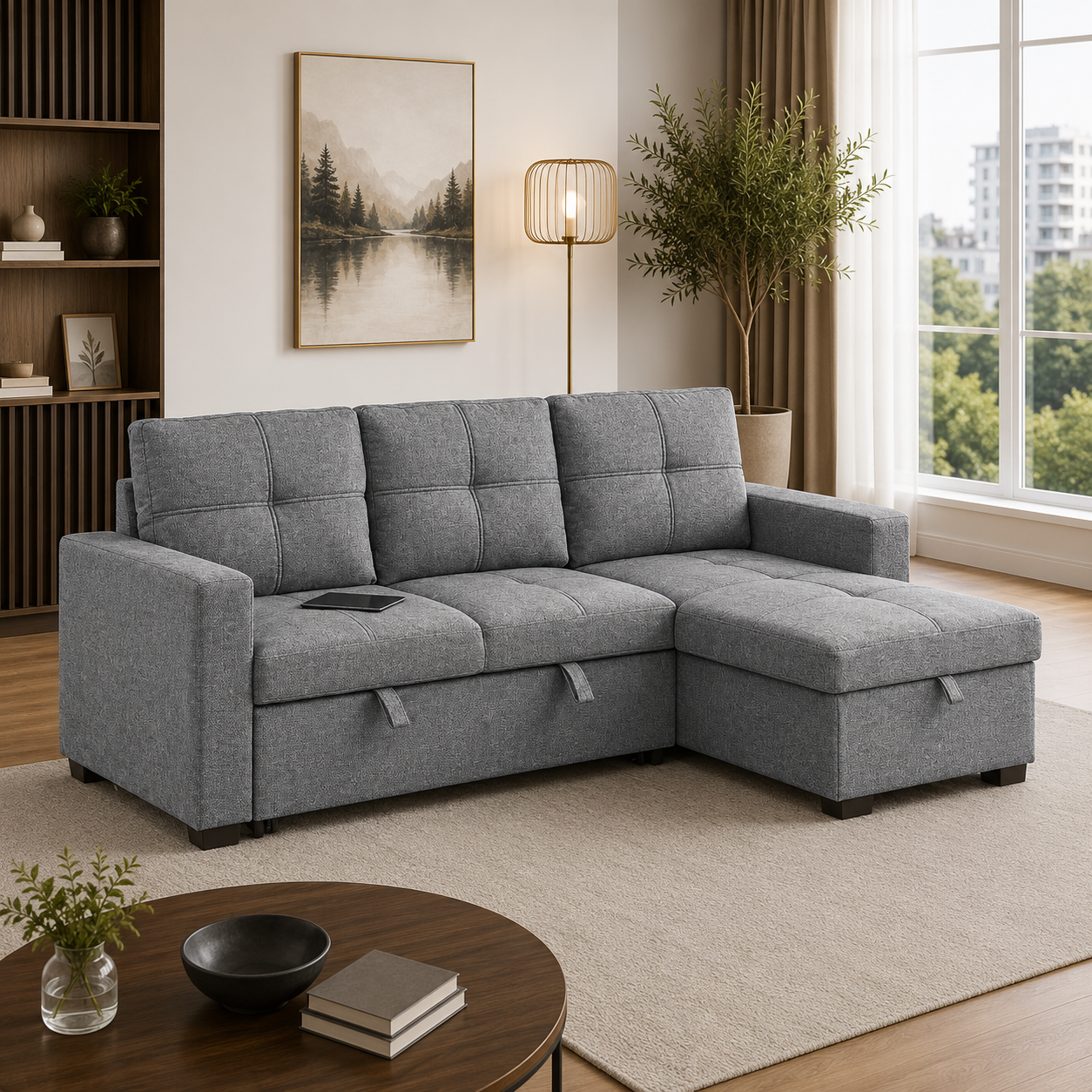 T1247 Pull-Out Sofa Sectional Grey – Sleeper Sofa Canada | FurniturCa