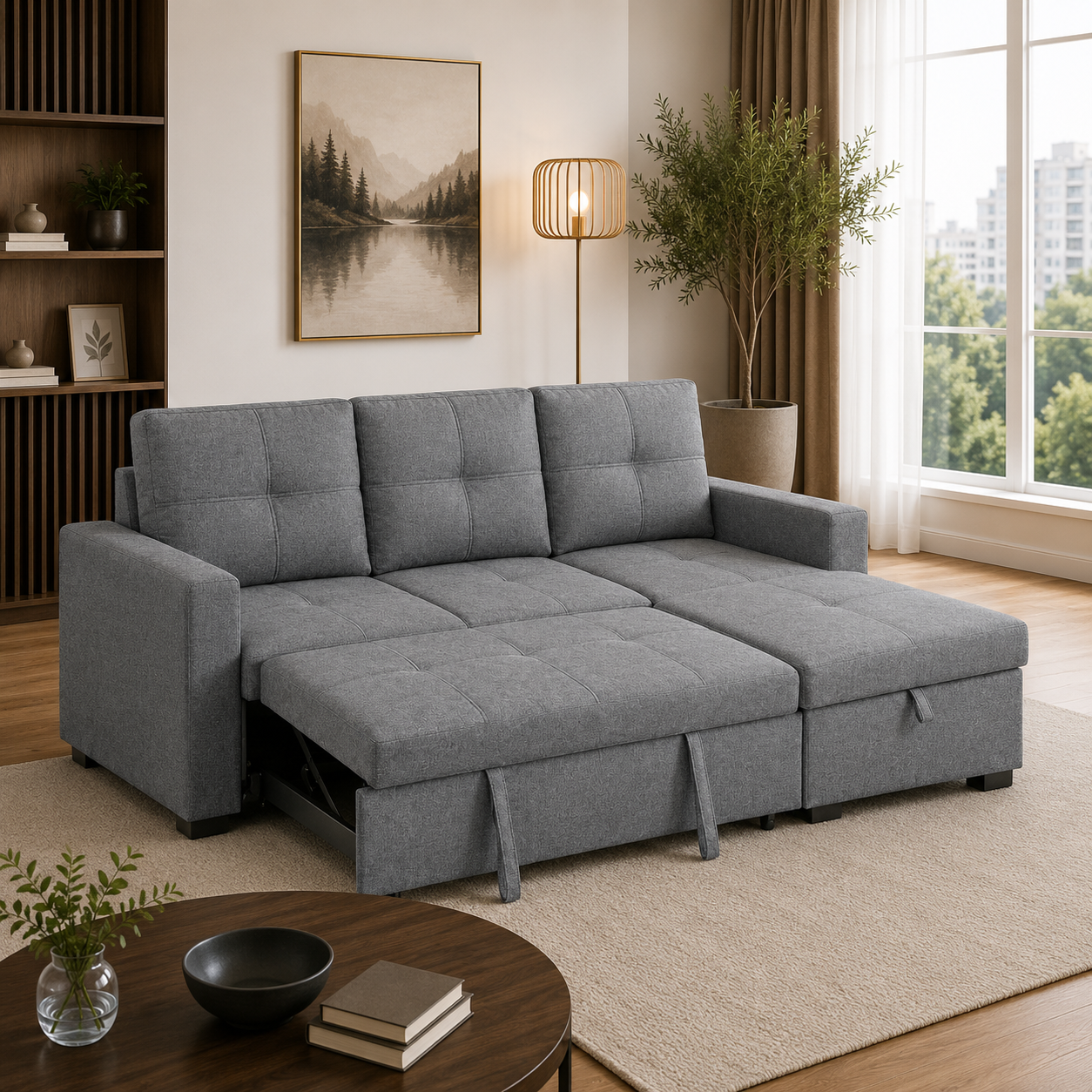 T1247 Sofa Sectional Grey Open Pull-Out Bed – FurniturCa Canada