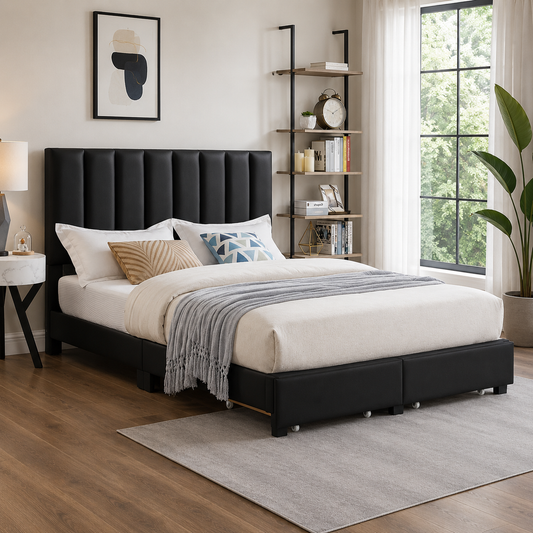 T2120 Adjustable Headboard Storage Bed Black – FurniturCa Canada
