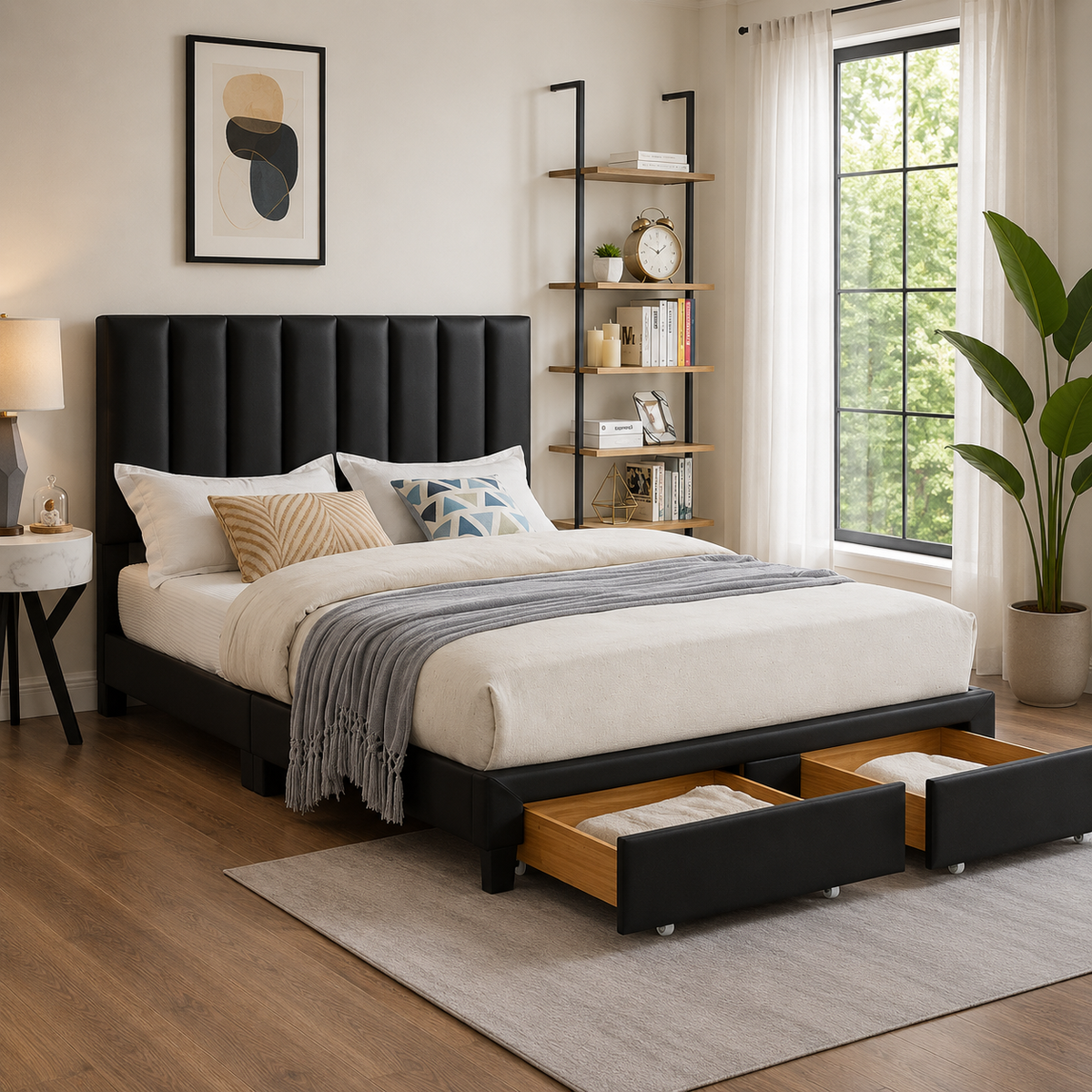 T2120 Storage Bed Black – Interior Detail View | FurniturCa Canada
