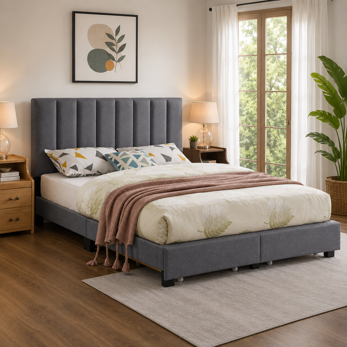 T2120 Adjustable Headboard Storage Bed Grey Linen – FurniturCa Canada