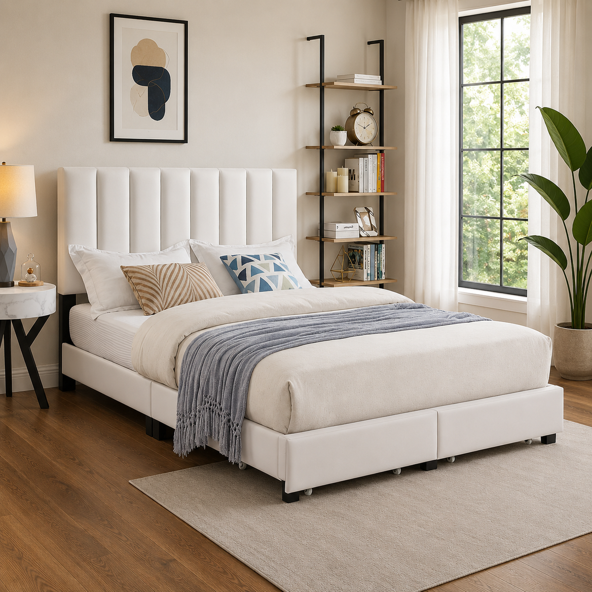 T2120 Adjustable Headboard Storage Bed White – FurniturCa Canada