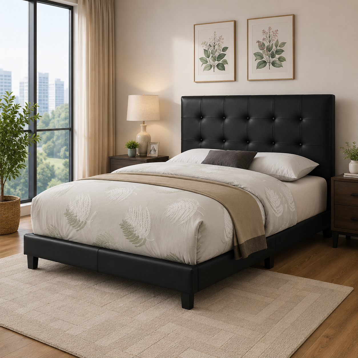 T2113 Adjustable Headboard Bed Black Leatherette – FurniturCa Canada