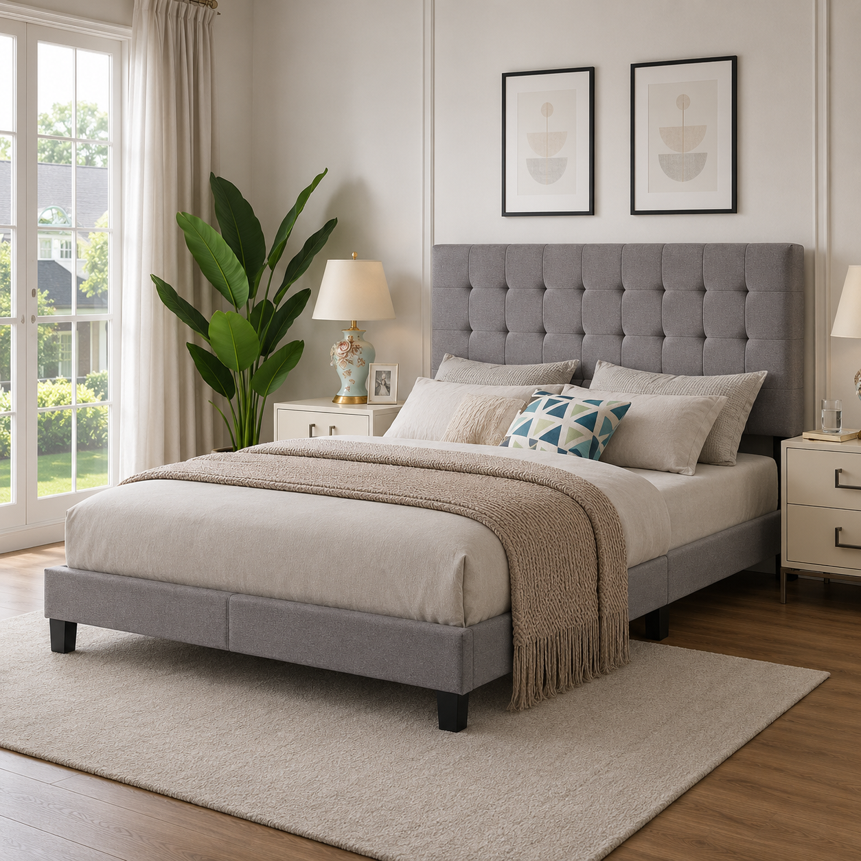 T2114 Adjustable Headboard Bed Grey – Canadian Bedroom Furniture | FurniturCa