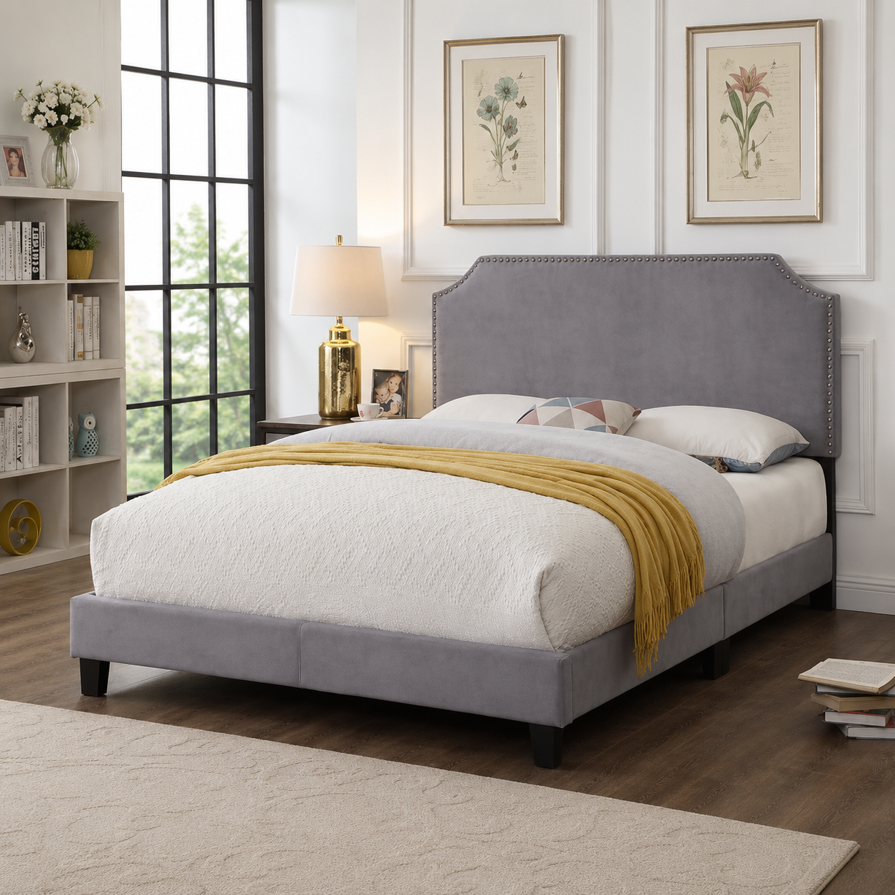 T2116 Adjustable Headboard Bed Grey Velvet – FurniturCa Canada
