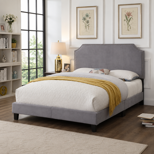 T2116 Adjustable Headboard Bed Grey Velvet – FurniturCa Canada