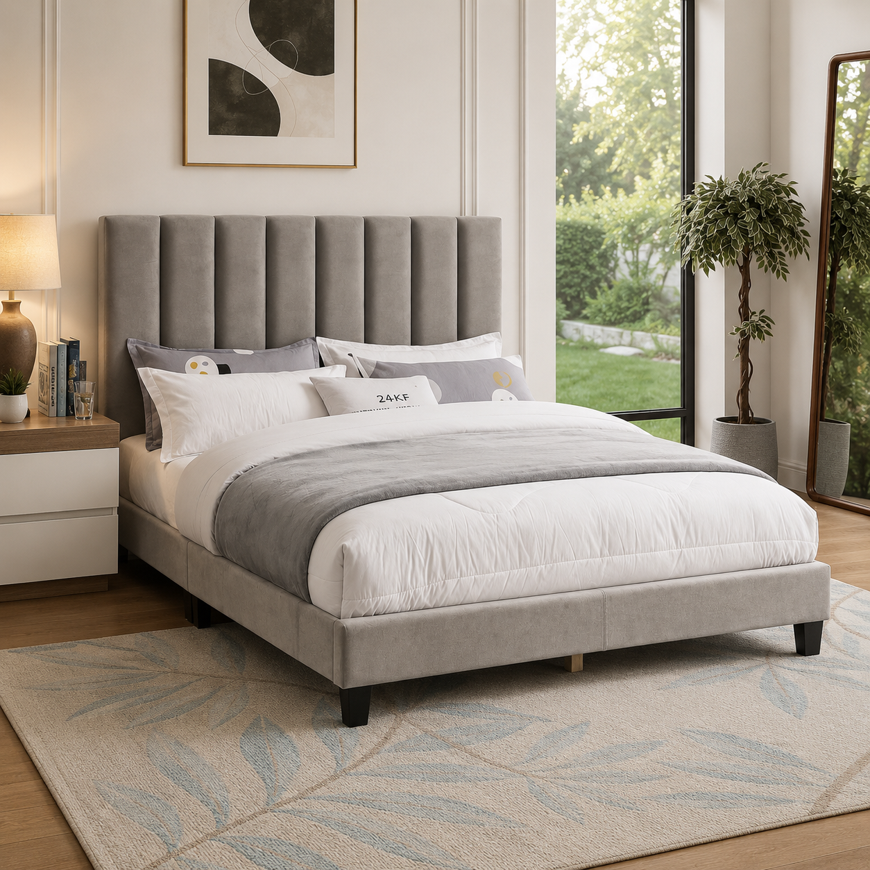 T2118 Adjustable Headboard Bed Grey – FurniturCa Canada