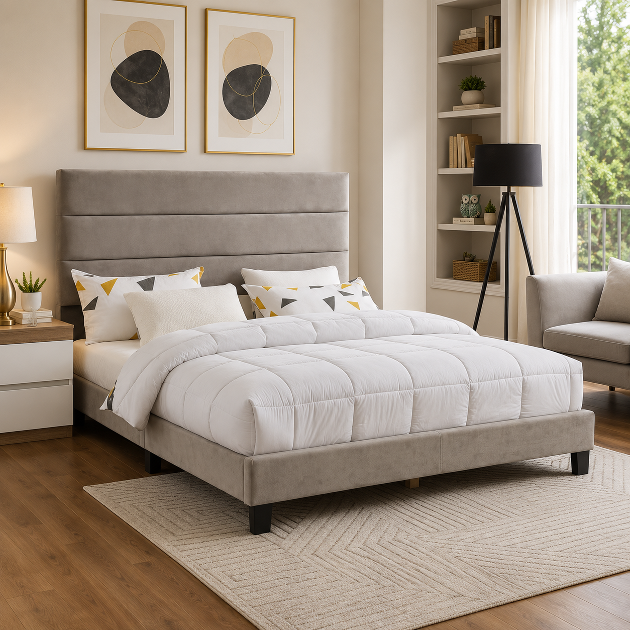 T2119 Adjustable Headboard Bed Grey – FurniturCa Canada