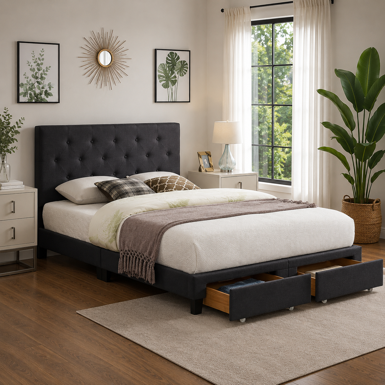 T2125 Platform Storage Bed Charcoal Side View – FurniturCa Canada