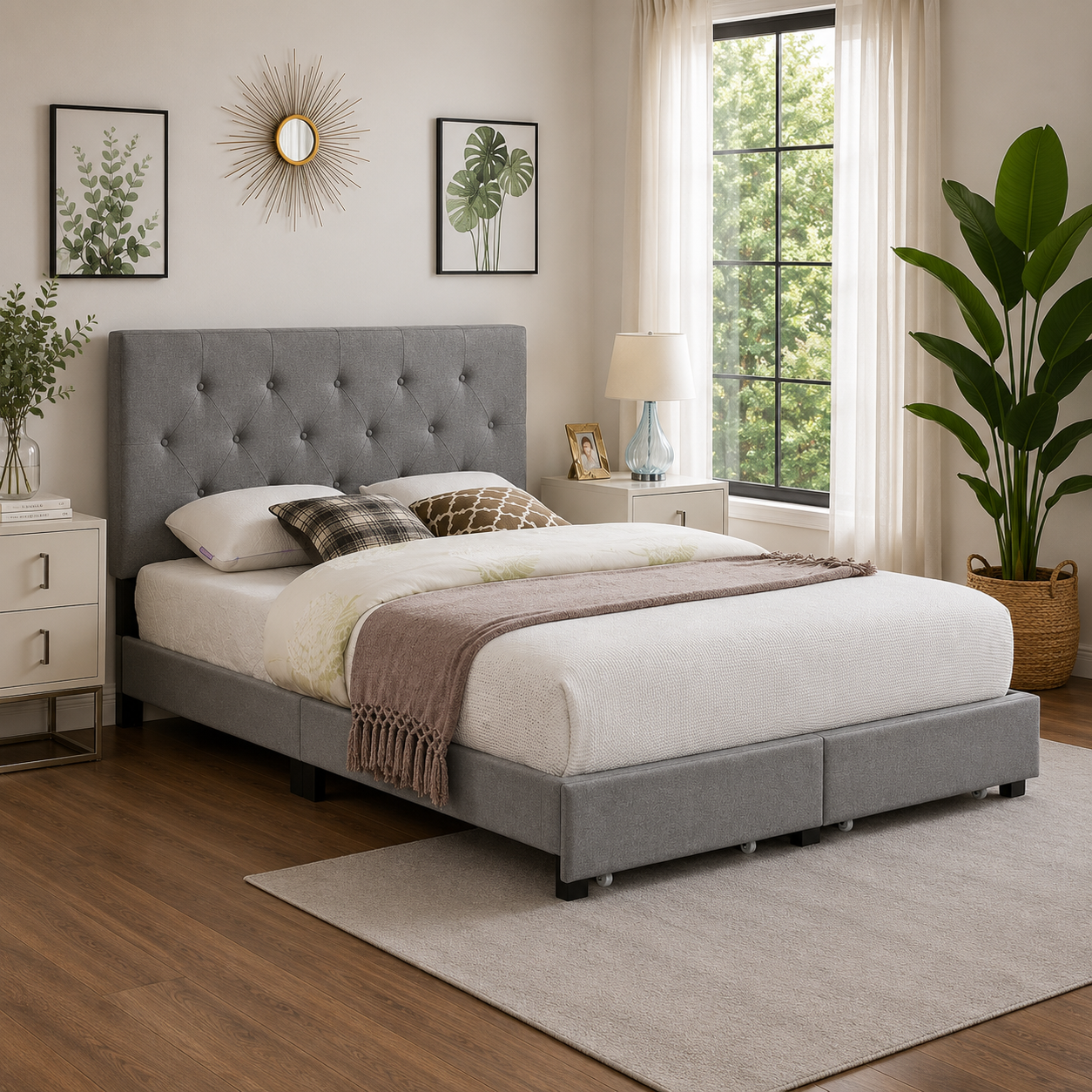 T2125 Platform Storage Bed Grey Linen – Buy Bed Canada | FurniturCa