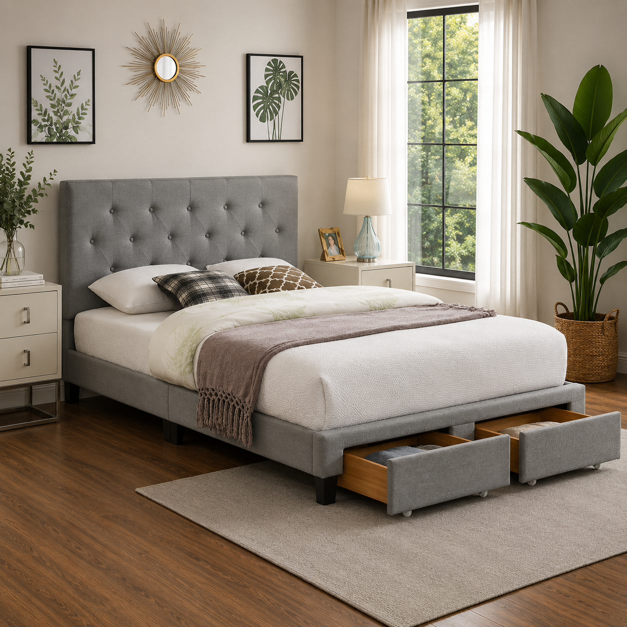 T2125 Platform Storage Bed Grey – Side View | FurniturCa Canada