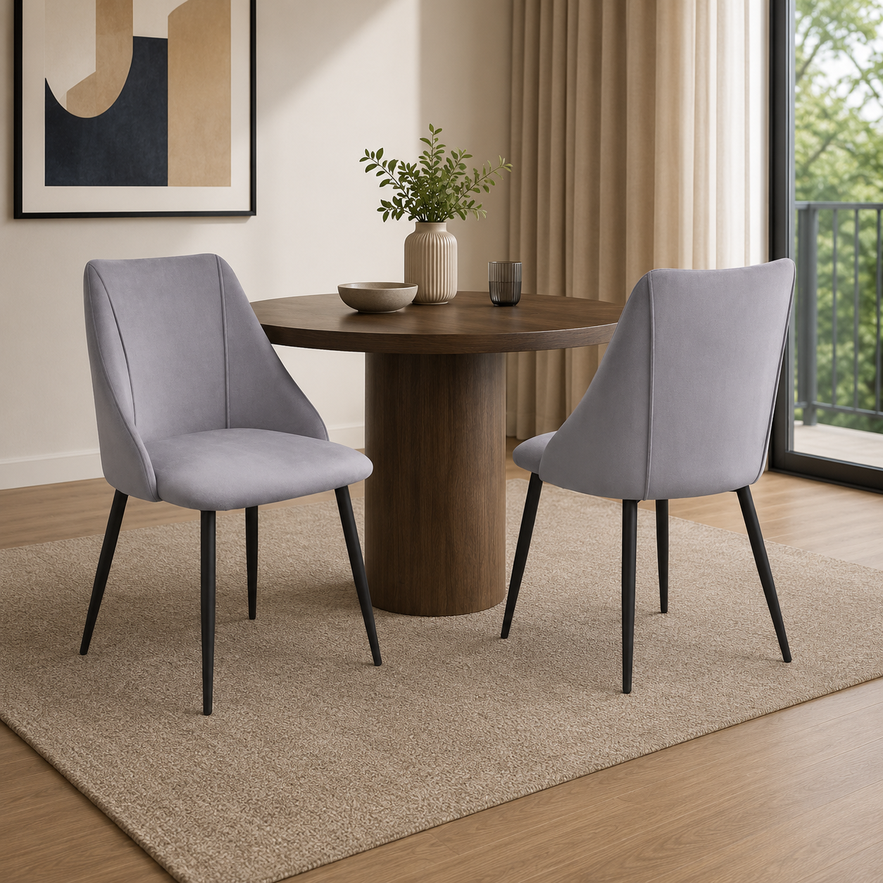 T212 velvet dining chair, set of 2, in grey