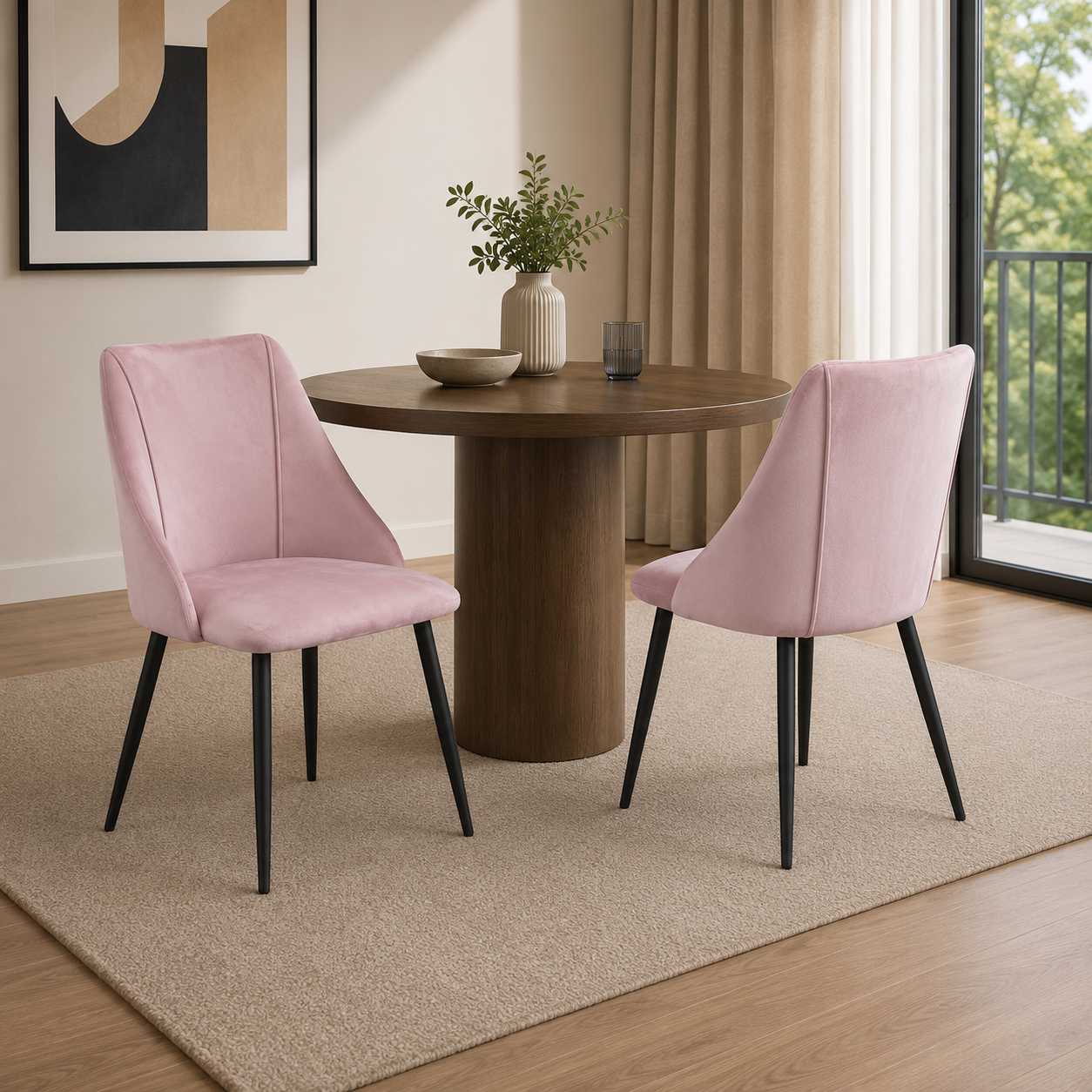 T212 velvet dining chair, set of 2, in pink