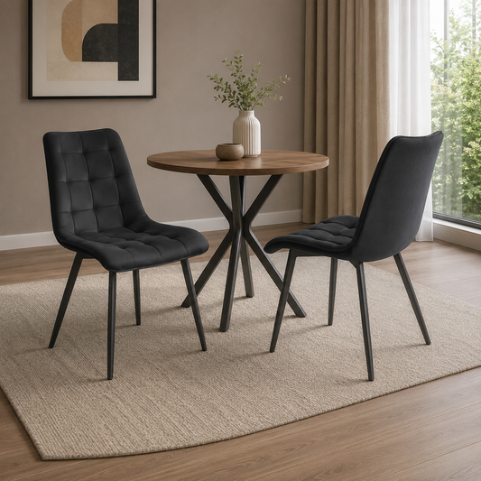 T214 velvet dining chair, set of 2, in black