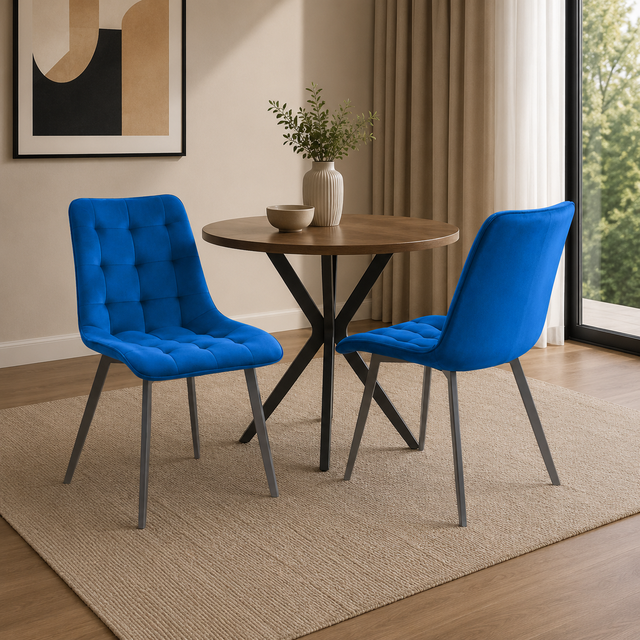 T214 velvet dining chair, set of 2, in blue