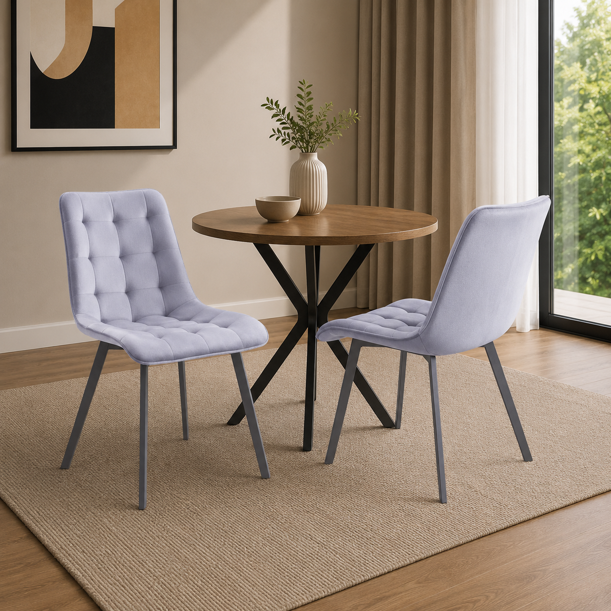 T214 velvet dining chair, set of 2, in grey