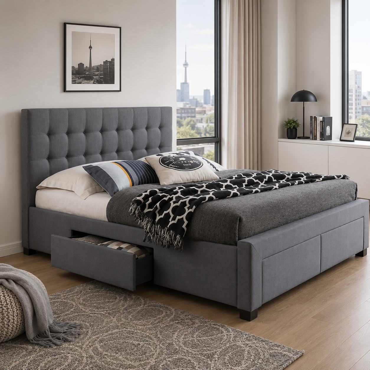 T2152 Platform Bed with Storage Grey – Buy Bed Canada | FurniturCa