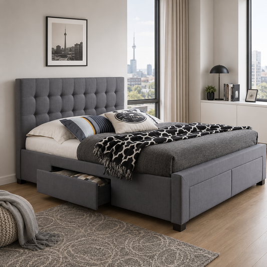 T2152 Platform Bed with Storage Grey – Buy Bed Canada | FurniturCa