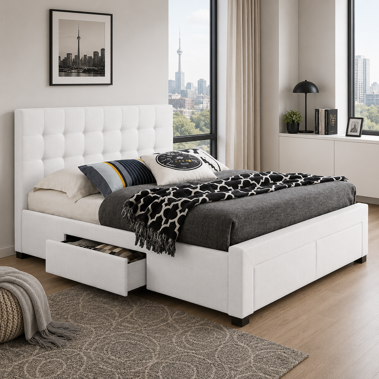 T2152 Platform Bed with Storage White – FurniturCa Canada